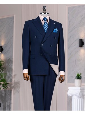 Italyan Stil Kruvaze Ceket Pantolon Takım Elbise Lacivert T14083