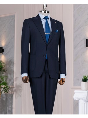 Italyan Stil Slim Fit Ceket Pantolon Takım Elbise Lacivert T14155