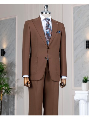 Italyan Stil Slim Fit Ceket Pantolon Takım Elbise Kahverengi T14154