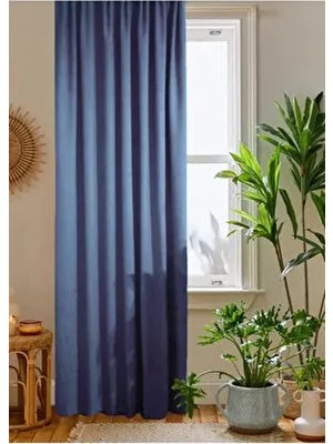 Indigo Petek Kadife Dokulu Fon Perde 140X260 Düz Dikişli Ekstrafor Büzgü