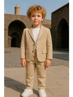Erkek Çocuk Exclusive Cut Luxury Çizgili Takım Elbise Özel Gün Doğum Günü