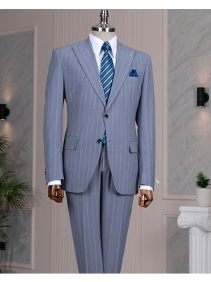 Italyan Stil Slim Fit Sivri Yaka Ceket Pantolon Takım Elbise INDIGOT14257