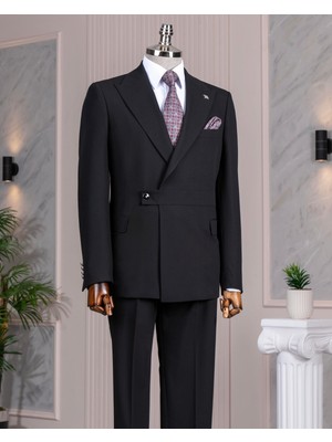 Italyan Stil Slim Fit Ceket Pantalon Takım Elbise Siyah T14379