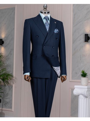 Italyan Stil Kruvaze Ceket Pantolon Takım Elbise Lacivert T14022