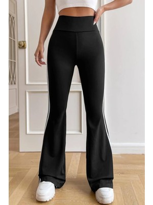 Yüksek Bel Yan Şeritli Ispanyol Paça Kadın Tayt