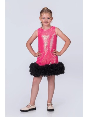 Pullu ve Tüllü Şık Kız Çocuk Elbise