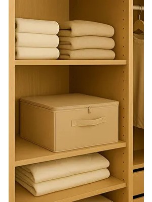 Destekli Hurç Büyük Boy Bej Renk – Fermuarlı Katlanabilir Saklama ve Düzenleme Kutusu