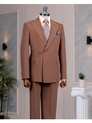 Italyan Stil Slim Fit Ceket Pantalon Takım Elbise Kahverengi T14381