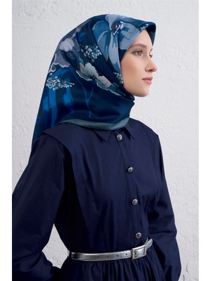 Armine Çiçek Desenli Saf Ipek Twill Eşarp 9414D 52