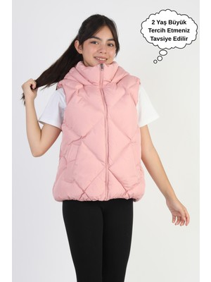 Kız Çocuk Kapüşonlu Cepli Astarlı Su Geçirmez Mevsimlik Şişme Yelek