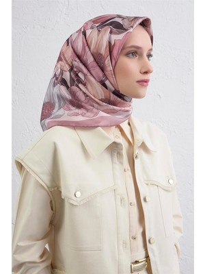 Armine Çiçek Desenli Saf Ipek Twill Eşarp 9403D 82
