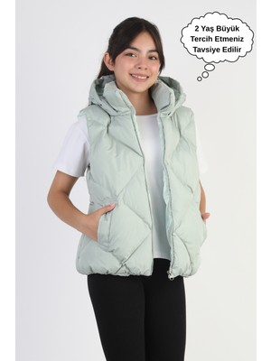 Kız Çocuk Kapüşonlu Cepli Astarlı Su Geçirmez Mevsimlik Şişme Yelek