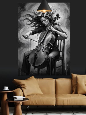 Çello Çalan Kadın Dekoratif Kanvas - Mdf Ahşap Tablo