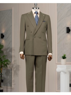 Italyan Stil Kruvaze Ceket Pantolon Takım Elbise Yeşil T14196