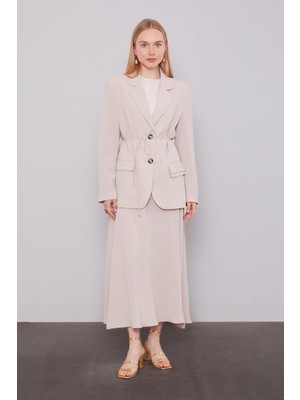 Bej Belden Ip Bağcıklı Etek Takım