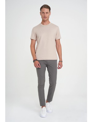 Efor Erkek Comfort Fit Bisiklet Yaka Esnek Pamuk Casual Bej Tişört Ts 885
