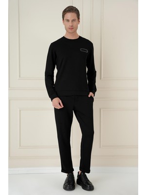 Efor Erkek Slim Fit Pamuklu Uzun Kollu Siyah T-Shirt TS 888