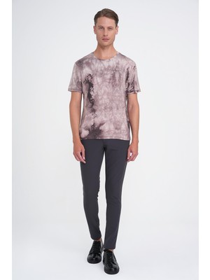 Efor Erkek Comfort Fit Bisiklet Yaka Batik Desen Pamuklu Bej Tişört TS 914