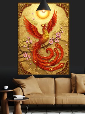 Altın Tüyleri Anka Kuşu Dekoratif Kanvas - Mdf Ahşap Tablo