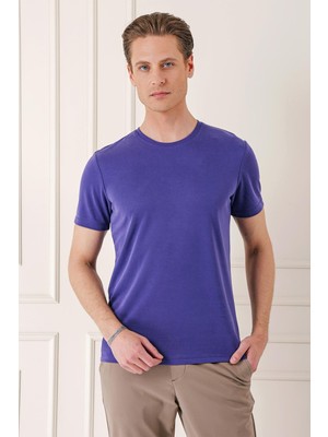 Efor Erkek Slim Fit Bisiklet Yaka Pamuklu Mor Tişört Ts 880