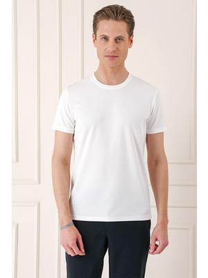 Slim Fit Bisiklet Yaka Pamuklu Beyaz Tişört Ts 880