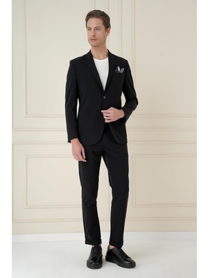 Efor Erkek Slim Fit Torba Cep Esnek Spandex Karışımlı Düz Siyah Blazer Ceket C 696