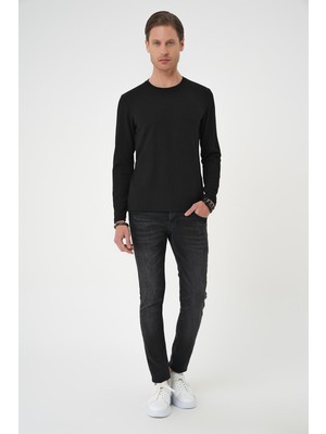 Efor Erkek Slim Fit Pamuklu Uzun Kollu Siyah T-Shirt TS 887