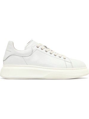 Erkek Beyaz Bağcıklı Kalın Tabanlı Deri Sneaker 25WFD632318