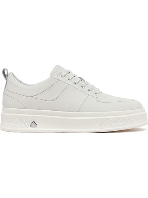 Erkek Beyaz Bağcıklı Kalın Tabanlı Deri Sneaker 25WFD612318