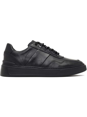 Erkek Siyah Bağcıklı Kalın Tabanlı Deri Sneaker 25WFD707218