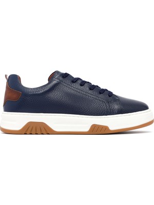 Erkek Lacivert Bağcıklı Kalın Tabanlı Deri Sneaker 25WFD6885FT