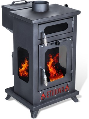 Etinova Eti-K8  Küçük Üç Tarafı Camlı Fırınlı Odun ve Pelet Yakan  Şömine Tipi Soba