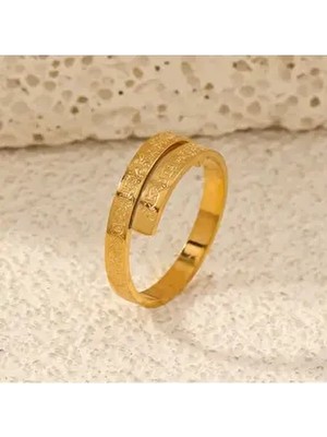 Moda Işıltısı Paslanmaz Çelik Ayetel Kürsi Yüzük Sarı Renk İnci Taşlı Erkek/Kadın Kullanıma Uygun