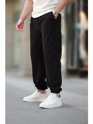 Siyah Rahat Kesim Paçası Lastikli  Erkek Eşofman Altı E6573