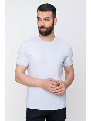 Slim Fit Bisiklet Yaka Düz Pamuklu Gri Tişört Ts 823