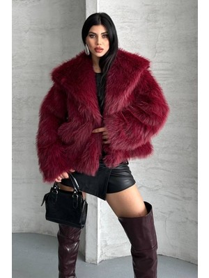 Kadın Kürk Şık Geniş Yaka Astarlı Çıtçıt Düğmeli premium kürk