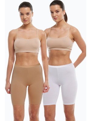 Malabadi Kadın 2 Adet Beyaz Cappuccino Iç Göstermeyen Görünmez Dizüstü Iz Yapmayan Modal Yüksek Bel Tayt 2M113