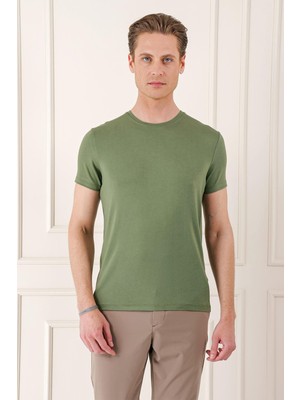 Efor Erkek Slim Fit Bisiklet Yaka Pamuklu Haki Yeşil T-shirt Ts 823