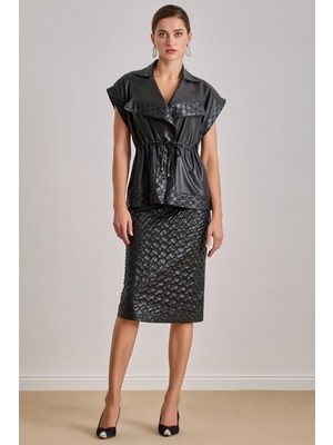 Oversize Siyah Deri Yelek