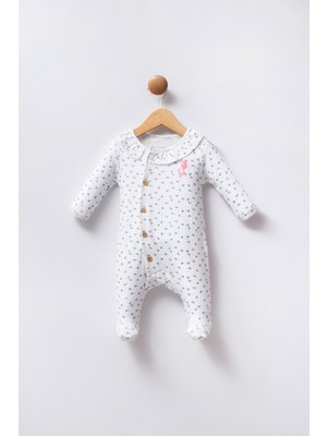 U.S. Polo Assn. Kız Bebek Mavi Minimal Desen Fitilli Patikli Tulum 50322898-VR036