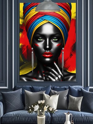Renkli Afrikalı Kadın Portresi Dekoratif Kanvas - Mdf Ahşap Tablo