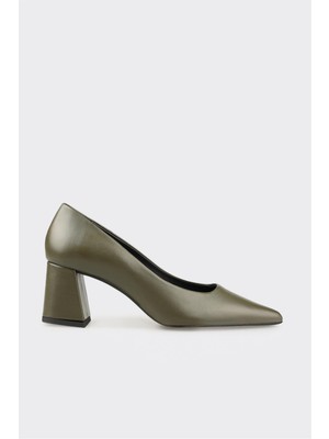 Haki Deri Kadın Stiletto
