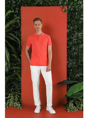 Efor Erkek Slim Fit %100 Pamuk Düğmeli Mercan Polo Yaka Tişört Ts 845