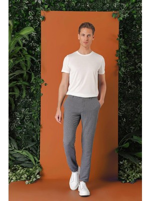 Efor Erkek Comfort Fit Beli Lastikli Pötikareli Casual Füme Pantolon P 1149