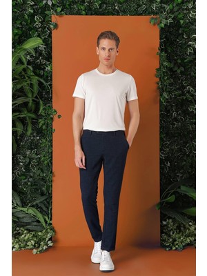 Efor Erkek Comfort Fit Beli Lastikli Pötikareli Casual Lacivert Pantolon P 1149