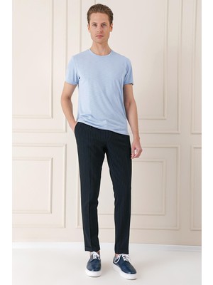 Efor Erkek Comfort Fit Pileli İtalyan Çizgili Esnek Pamuk Casual Siyah Pantolon P 1156