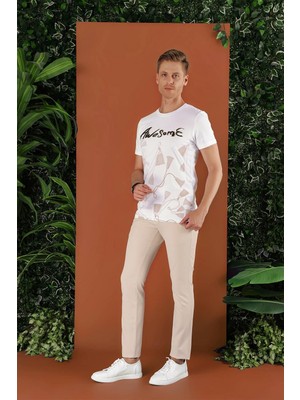 Efor Erkek Skinny Kalıp Beli Lastikli Esnek Pamuklu Bej Pantolon P 1123