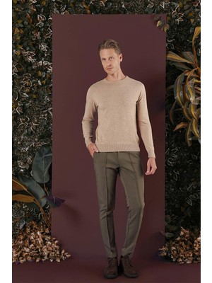 Efor Erkek Slim Fit Beli Lastikli Önden Pens Detaylı Esnek Pamuklu Bej Pantolon P 1130