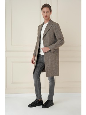 Efor Haki Renkli Plt 085 Klasik Palto Uzun Kol Flanel Malzeme ile Erkekler İçin Tasarlandı