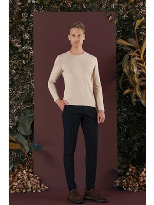 Efor Erkek Slim Fit Beli Lastikli Önden Pens Detaylı Esnek Pamuklu Lacivert Pantolon P 1130